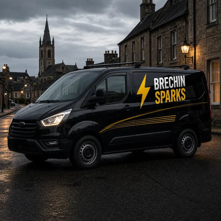 Illustrative black Brechin Sparks electrician van