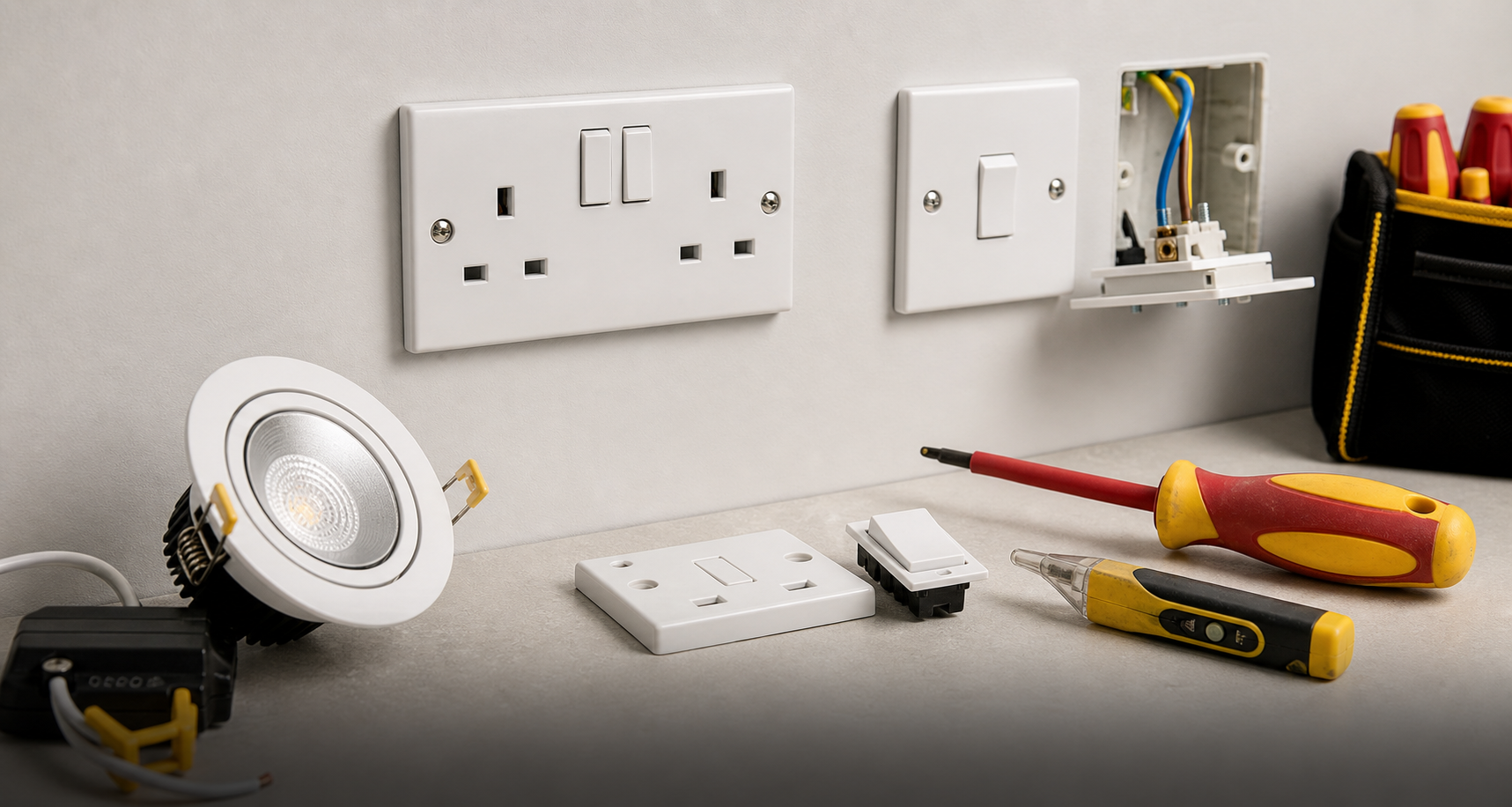 Illustrative socket, switch and lighting work
