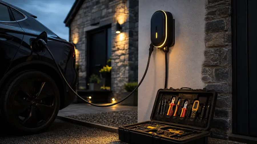 Wall mounted EV charger at a home